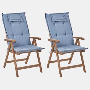 Conjunto de 2 cadeiras de jardim com almofadas AMANTEA Madeira de acácia Azul