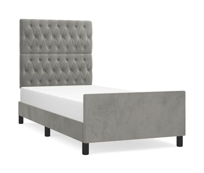 Estructura de cama con cabecero terciopelo gris claro 100x200cm diseño de botones