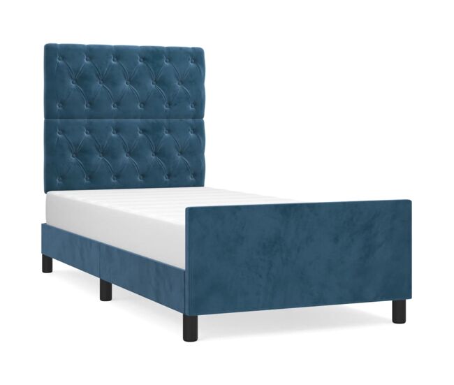 Estructura cama con cabecero terciopelo azul oscuro 80x200 cm diseño de botones