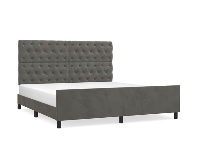 Estructura cama con cabecero terciopelo gris oscuro 160x200 cm diseño de botones