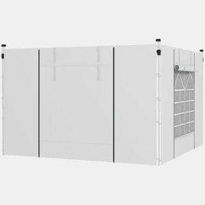 Outsunny 2 Paredes Laterais para Tendas de 3 x 3  3 x 6 m, 295x195 cm, Laterais de Reposição para Pavilhões em Tecido Oxford com Janela Enrolável e Porta com Fecho, para Festas, Branco