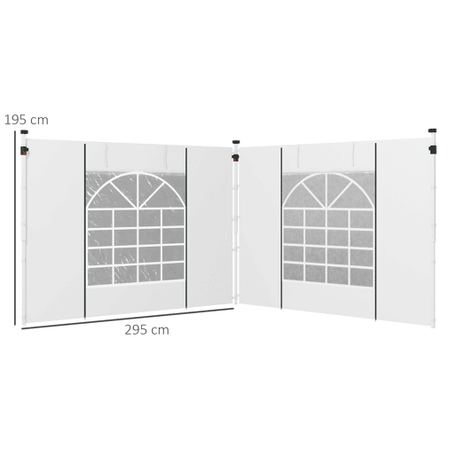 Outsunny 2 Paredes Laterais para Tendas de 3 x 3  3 x 6 m, 295x195 cm, Laterais de Reposição para Pavilhões em Tecido Oxford com Janela Enrolável e Porta com Fecho, para Festas, Branco