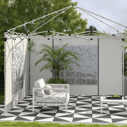 Outsunny 2 Paredes Laterais para Tendas de 3 x 3  3 x 6 m, 295x195 cm, Laterais de Reposição para Pavilhões em Tecido Oxford com Janela Enrolável e Porta com Fecho, para Festas, Branco