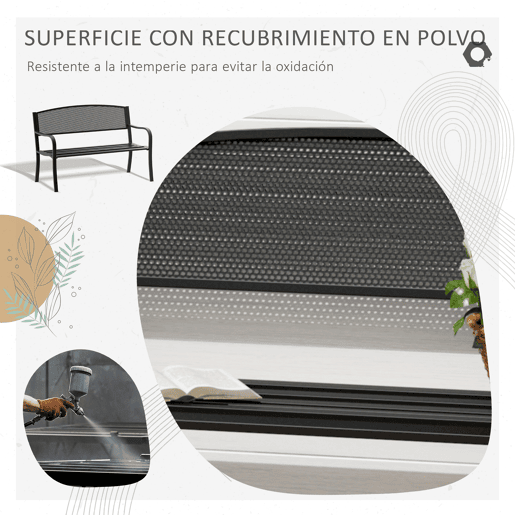 Outsunny Banco de Jardim de 2 Lugares Banco de Exterior com Encosto de Malha de Aço Carga Máxima 240 kg para Pátio Varanda 127x60x87 cm Preto