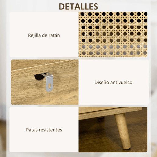 HOMCOM Conjunto de 2 Mesas de Cabeceira Mesas de Cabeceira com Portas de Vime e Prateleira Aberta Mesa Auxiliar para Dormitório Sala de Estar 39x35x60 cm Madeira