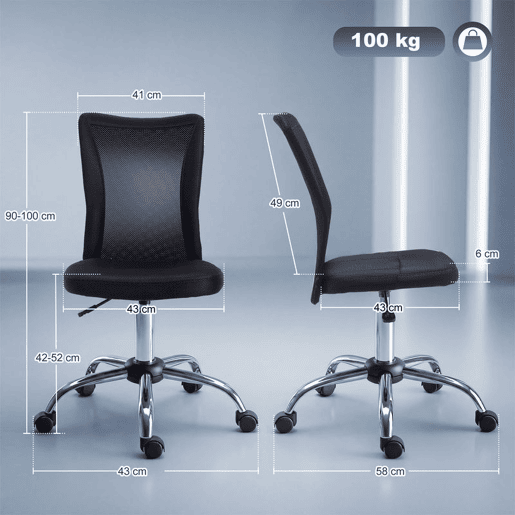 Vinsetto Cadeira de Escritório de Malha Cadeira de Escritório Giratória sem Apoio para os Braços com Altura Ajustável Carga Máxima 100 kg para Escritório Dormitório 43x58x90-100 cm Preto
