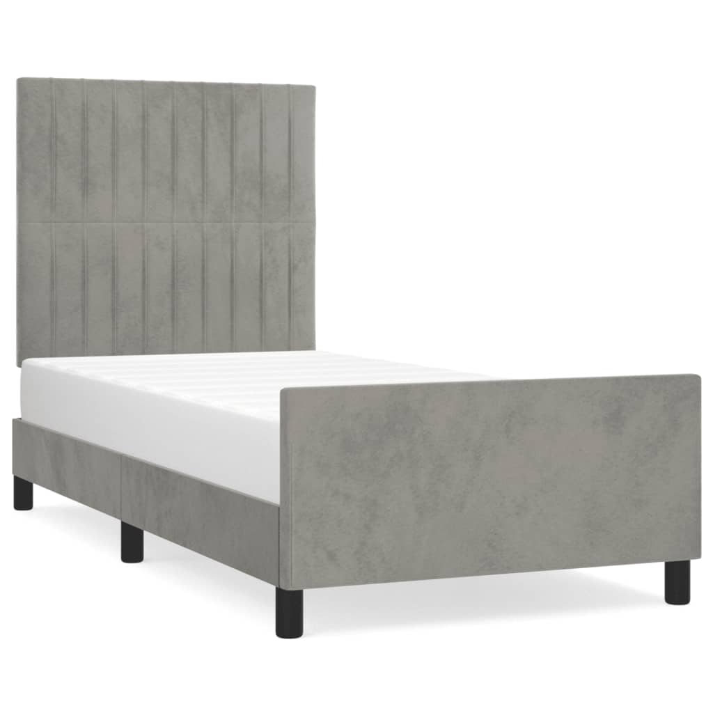 Estructura de cama con cabecero terciopelo gris claro 90x200 cm rayas verticales