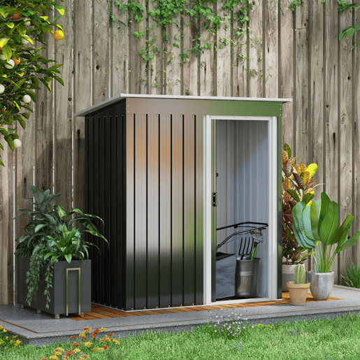 Outsunny Abrigo de Jardim Exterior 1,5 m² 163x89x182 cm Abrigo Metálico para Ferramentas com Porta de Correr e Teto Inclinado para Pátio Preto