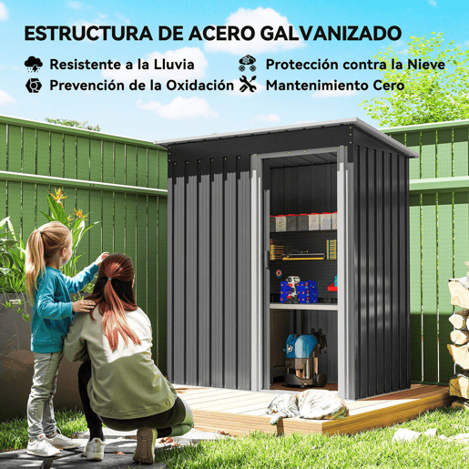 Outsunny Abrigo de Jardim Exterior 1,5 m² 163x89x182 cm Abrigo Metálico para Ferramentas com Porta de Correr e Teto Inclinado para Pátio Preto