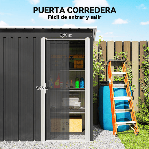 Outsunny Abrigo de Jardim Exterior 1,5 m² 163x89x182 cm Abrigo Metálico para Ferramentas com Porta de Correr e Teto Inclinado para Pátio Preto