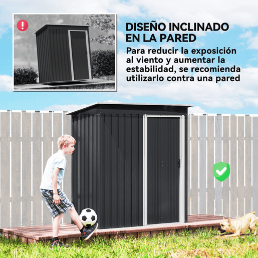 Outsunny Abrigo de Jardim Exterior 1,5 m² 163x89x182 cm Abrigo Metálico para Ferramentas com Porta de Correr e Teto Inclinado para Pátio Preto