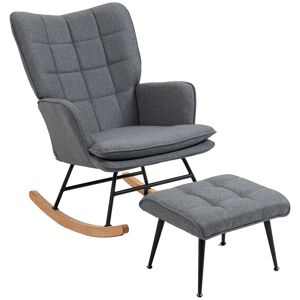 HOMCOM Conjunto de Poltrona Baloiço com Apoio para os Pés Poltrona Relax com Almofada Acolchoada e Anti-Tombo Carga 130 kg Sala de Estar Dormitório 64x89x90 cm Cinza