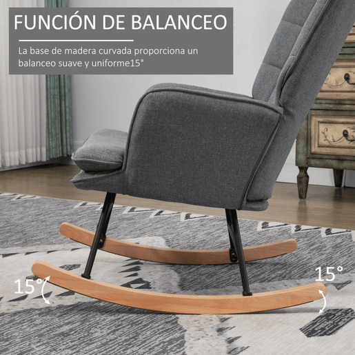 HOMCOM Conjunto de Poltrona Baloiço com Apoio para os Pés Poltrona Relax com Almofada Acolchoada e Anti-Tombo Carga 130 kg Sala de Estar Dormitório 64x89x90 cm Cinza