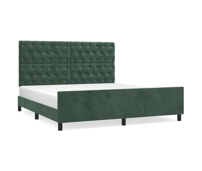 Estructura cama con cabecero terciopelo verde oscuro 160x200 cm diseño de botones