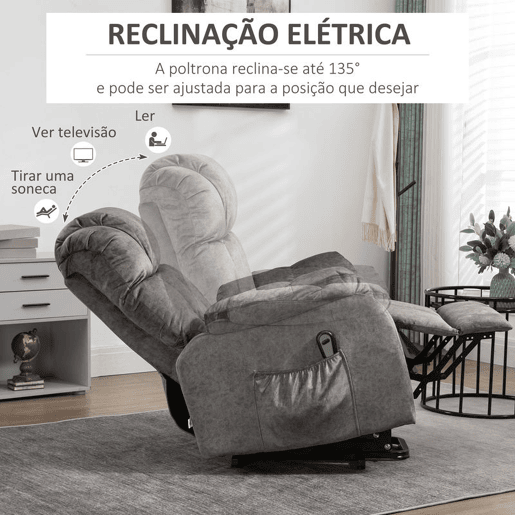HOMCOM Poltrona Levanta Pessoas Estofada em Veludo com Reclinação Elétrica 135° Controlo Remoto Apoio para os Pés e 2 Bolsos Laterais 83x91x100 cm Cinza HOMCOM Poltrona Levanta Pessoas Estofada em Veludo com Reclinação Elétrica 135° Controlo Remoto Apoio para os Pés e 2 Bolsos Laterais 83x91x100 cm Cinza