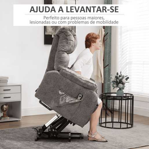 HOMCOM Poltrona Levanta Pessoas Estofada em Veludo com Reclinação Elétrica 135° Controlo Remoto Apoio para os Pés e 2 Bolsos Laterais 83x91x100 cm Cinza HOMCOM Poltrona Levanta Pessoas Estofada em Veludo com Reclinação Elétrica 135° Controlo Remoto Apoio para os Pés e 2 Bolsos Laterais 83x91x100 cm Cinza