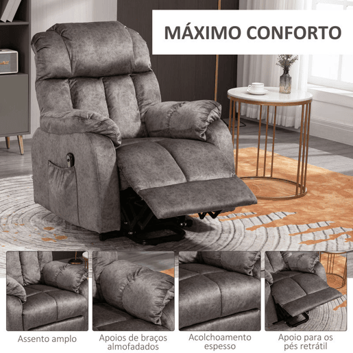 HOMCOM Poltrona Levanta Pessoas Estofada em Veludo com Reclinação Elétrica 135° Controlo Remoto Apoio para os Pés e 2 Bolsos Laterais 83x91x100 cm Cinza HOMCOM Poltrona Levanta Pessoas Estofada em Veludo com Reclinação Elétrica 135° Controlo Remoto Apoio para os Pés e 2 Bolsos Laterais 83x91x100 cm Cinza