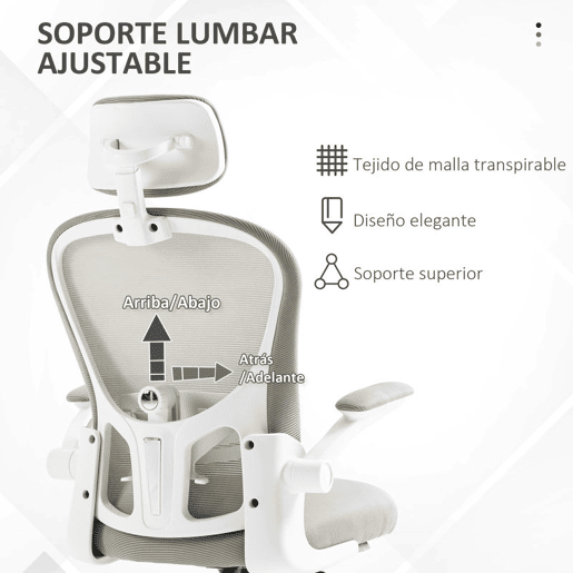 Vinsetto Cadeira de Escritório Basculante Cadeira de Escritório Giratória com Encosto Alto Apoio para a Cabeça Ajustável Suporte Lombar Apoio para os Braços Dobrável e Altura Ajustável Carga 120 kg 62x64x112-120 cm Cinza