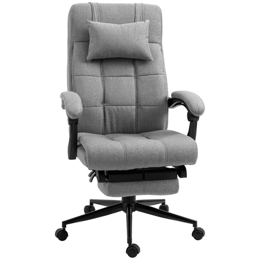Vinsetto Cadeira de Escritório Reclinável Giratória Revestida em Linho Sintético Altura Ajustável com Apoio para Pés, Cabeça e Braços Carga Máxima 150 kg para Escritório 66x76x112-120 cm Cinzento