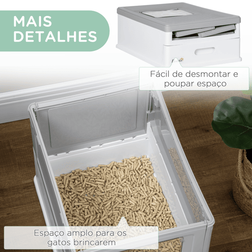 PawHut Caixa de Areia para Gatos Dobrável Caixa de Areia para Gatos Fechada com Cobertura Desmontável Bandeja Removível Teto Rebatível Porta de Entrada e Pá 47,5x35,5x36,7cm Cinza