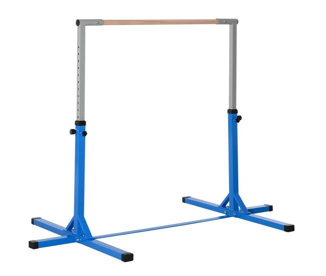 Homcom barra de gimnasia para niños de +3 años barra de entrenamiento con altura ajustable 92-150 cm barra horizontal de gimnasia carga 75 kg 194x121x150 cm azul