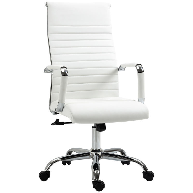 Vinsetto silla de escritorio giratoria silla de oficina con respaldo alto ruedas giratorias altura ajustable función basculante y reposabrazos tapizado en cuero sintético blanco