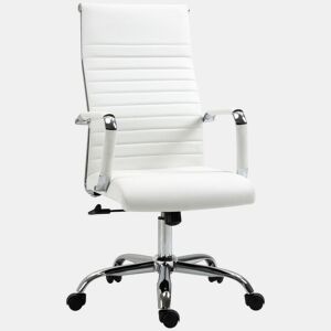 Vinsetto Cadeira de Escritório Ergonómica Giratória 360° Basculante com Altura Ajustável Rodas e Apoio para os Braços Estofada Pele Sintética 54x62x104-114 cm Branco