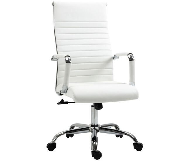 Vinsetto silla de escritorio giratoria silla de oficina con respaldo alto ruedas giratorias altura ajustable función basculante y reposabrazos tapizado en cuero sintético blanco