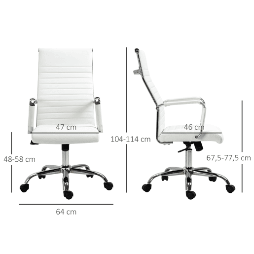 Vinsetto Cadeira de Escritório Ergonómica Giratória 360° Basculante com Altura Ajustável Rodas e Apoio para os Braços Estofada Pele Sintética 54x62x104-114 cm Branco