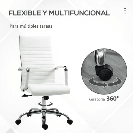 Vinsetto Cadeira de Escritório Ergonómica Giratória 360° Basculante com Altura Ajustável Rodas e Apoio para os Braços Estofada Pele Sintética 54x62x104-114 cm Branco