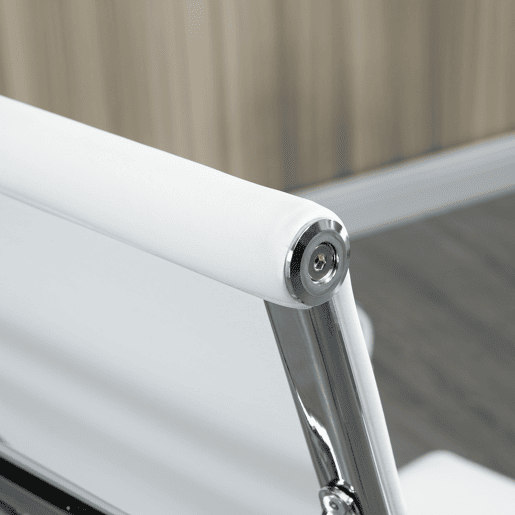 Vinsetto Cadeira de Escritório Ergonómica Giratória 360° Basculante com Altura Ajustável Rodas e Apoio para os Braços Estofada Pele Sintética 54x62x104-114 cm Branco