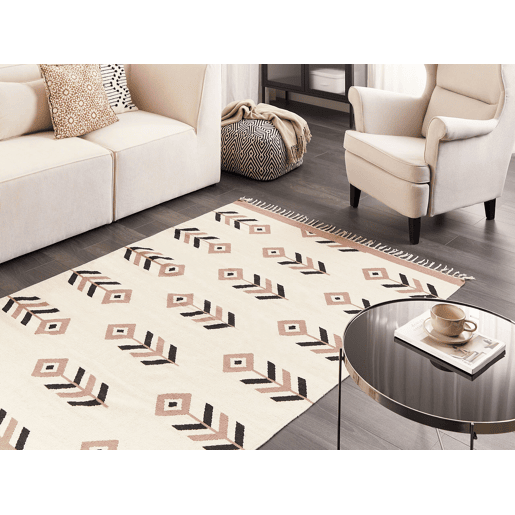 Tapete NIAVAN Creme 140 x 200 cm Algodão Kilim