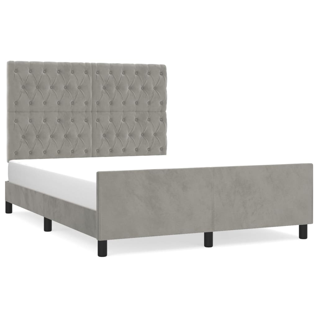 Estructura de cama con cabecero terciopelo gris claro 140x190cm diseño de botones