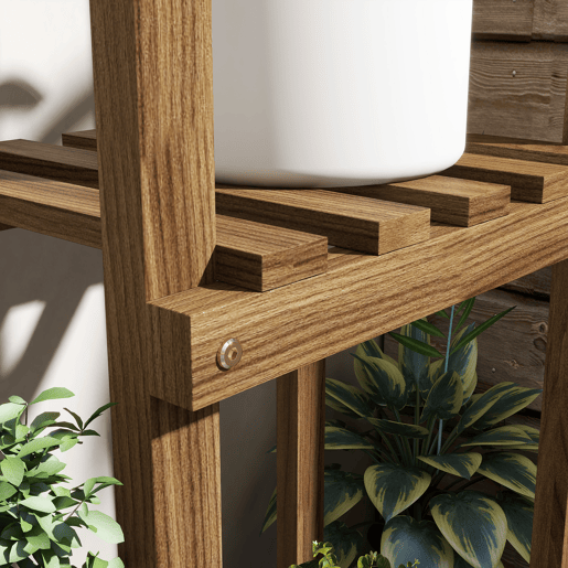 Outsunny Estante para Vasos de 5 Níveis Suporte para Vasos de Plantas de Madeira Suporte para Plantas com Rodas para Interior e Exterior 86x30x102 cm Marrom Carbonizado