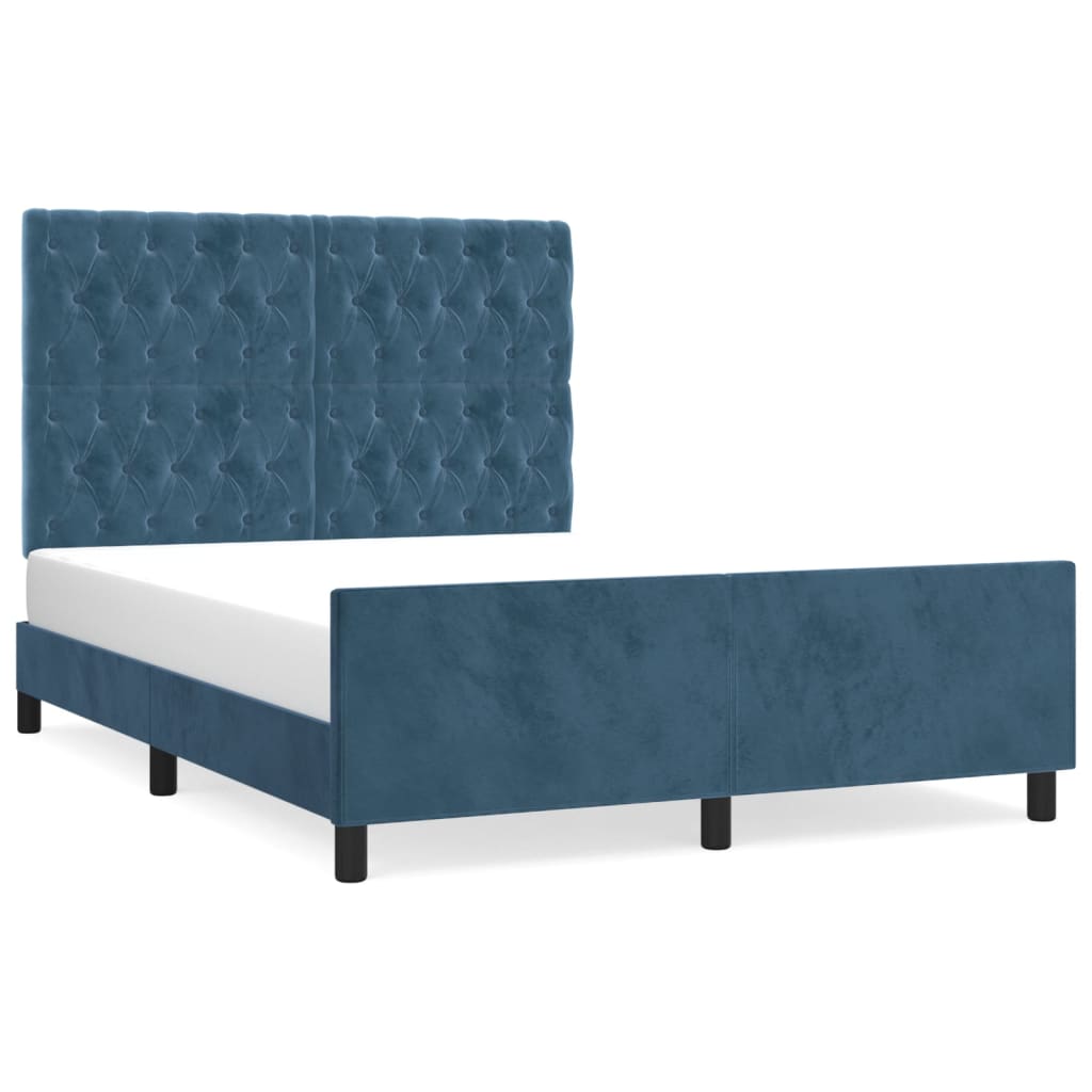 Estructura cama con cabecero terciopelo azul oscuro 140x190 cm diseño de botones