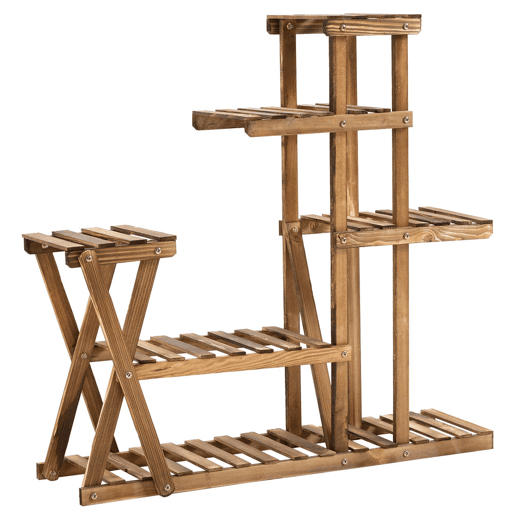 HOMCOM Suporte para Plantas Estante para Plantas de Madeira Estante para Flores com 5 Níveis Carga Máxima 60 kg para Interior Exterior 98x28x95 cm Madeira Carbonizada