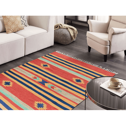 Tapete HATIS Multicolor 140 x 200 cm Algodão Kilim Tapete HATIS Multicolor 140 x 200 cm Algodão Kilim
