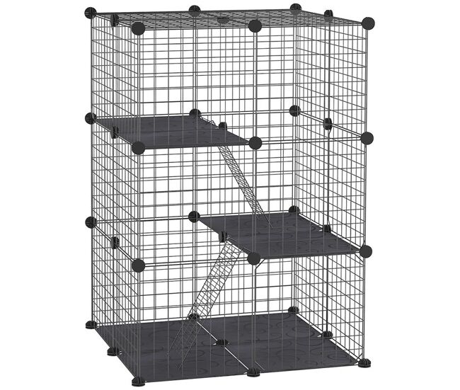 Pawhut jaula para animales pequeños de 38 paneles parque para mascotas forma personalizable valla metálica para cobayas conejos chinchillas 70x70x105 cm negro