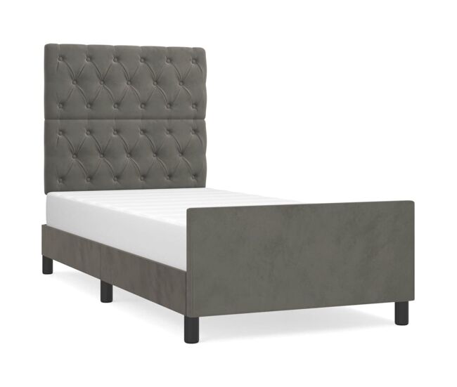 Estructura de cama con cabecero terciopelo gris oscuro 80x200cm diseño de botones