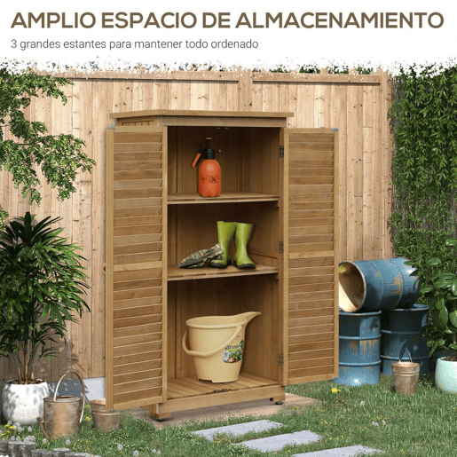 Outsunny Armário de Madeira 0,31 m² 87x46,5x160 cm Armário Exterior de Madeira com 2 Portas e 2 Prateleiras Interior Madeira