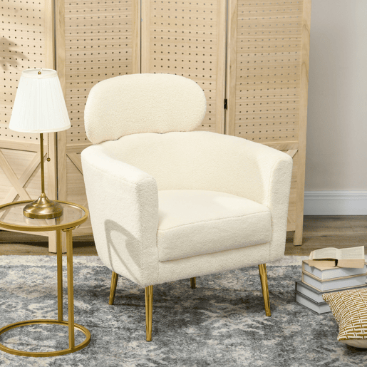HOMCOM Poltrona Sala de Estar Individual Estofada com Apoio para a Cabeça e Pés de Metal para Dormitório Escritório Carga Máxima 125 kg 71x65x90 cm Creme