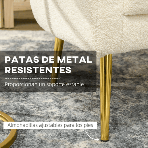 HOMCOM Poltrona Sala de Estar Individual Estofada com Apoio para a Cabeça e Pés de Metal para Dormitório Escritório Carga Máxima 125 kg 71x65x90 cm Creme