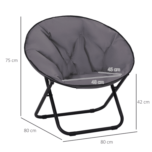 Outsunny Cadeira de Lua Cadeira Redonda de Lua com Assento de Tecido Oxford e Pés de Metal Carga Máxima 120 kg para Campismo Praia Varanda Pátio 80x80x75 cm Cinza