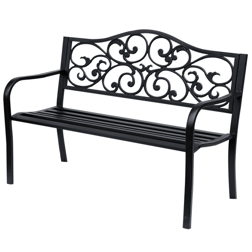 Outsunny Banco de Jardim de Aço Banco de Exterior com Encosto e Apoio para os Braços Carga Máxima 240 kg para Pátio Varanda 127x60x89 cm Preto