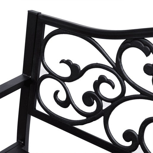Outsunny Banco de Jardim de Aço Banco de Exterior com Encosto e Apoio para os Braços Carga Máxima 240 kg para Pátio Varanda 127x60x89 cm Preto