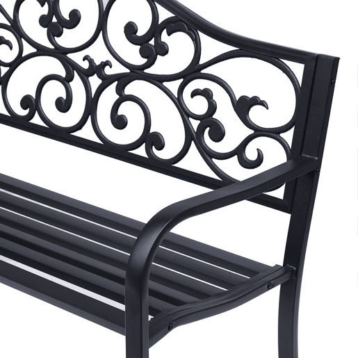 Outsunny Banco de Jardim de Aço Banco de Exterior com Encosto e Apoio para os Braços Carga Máxima 240 kg para Pátio Varanda 127x60x89 cm Preto