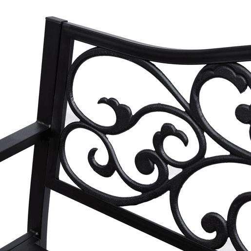 Outsunny Banco de Jardim de Aço Banco de Exterior com Encosto e Apoio para os Braços Carga Máxima 240 kg para Pátio Varanda 127x60x89 cm Preto
