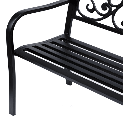 Outsunny Banco de Jardim de Aço Banco de Exterior com Encosto e Apoio para os Braços Carga Máxima 240 kg para Pátio Varanda 127x60x89 cm Preto