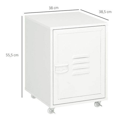 Vinsetto Bloco de Gavetas de Escritório Móvel Arquivador com Rodas Prateleira Ajustável e Porta de Metal para Arquivos A4 para Estúdio 38x38,5x55,5 cm Branco