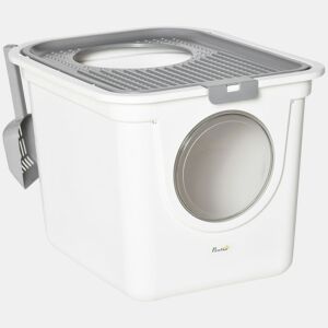 PawHut Caixa de Areia para Gatos com Pá Sanita para Animais de Estimação com 2 Portas Entrada Principal e Saída Superior 44x55x39 cm Branco e Cinza